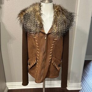 Montanaco Suade and Fur Trimmed Jacket Medium